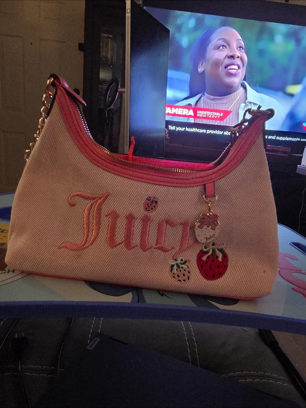 Juicy Couture Pink Strawberries Logo Shoulder Bag
